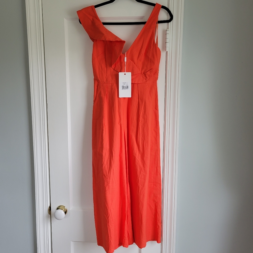 Saints & Secrets tangerine ankle length wide legged romper